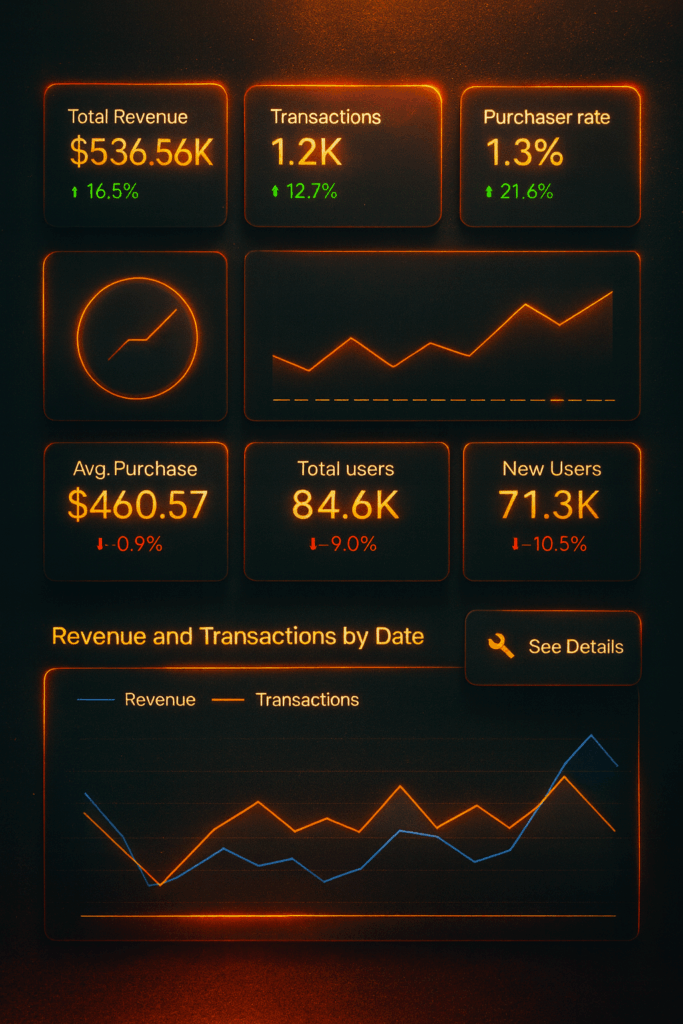 Data-driven marketing dashboard with analytics and ROI graphs