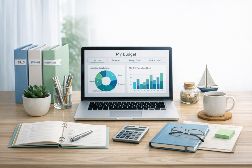 Organized financial dashboard and labeled budget categories showing clear money tracking