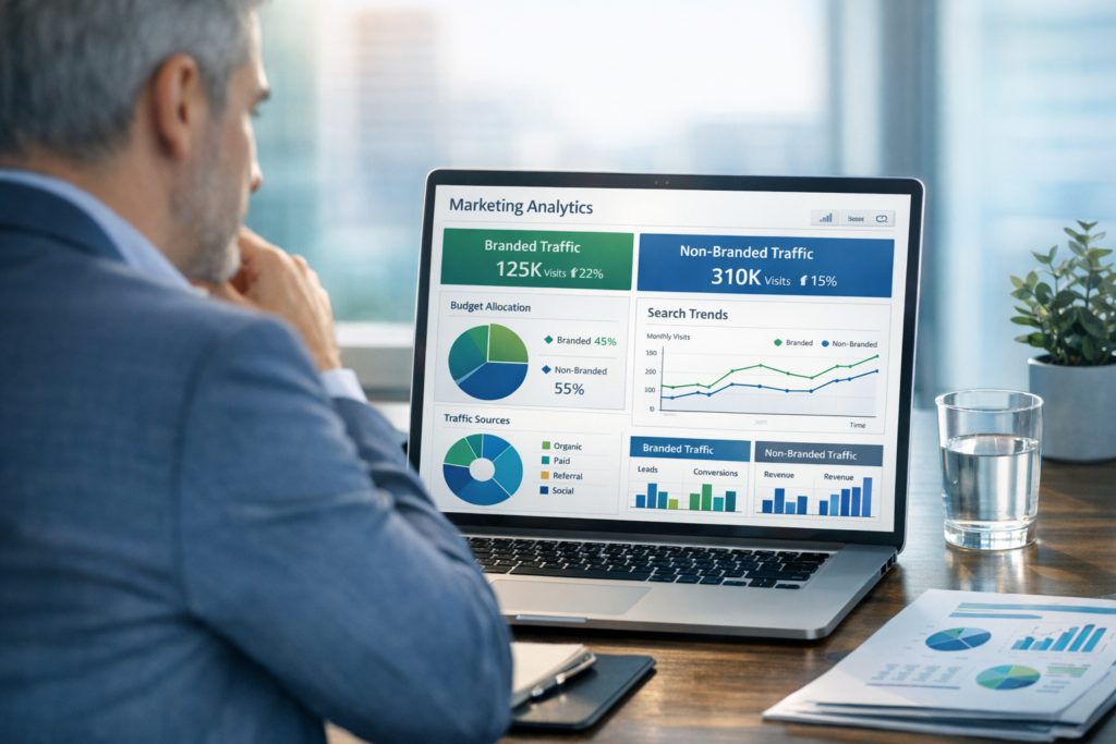 Dashboard showing separate branded traffic and non-branded traffic for clearer marketing budget analysis